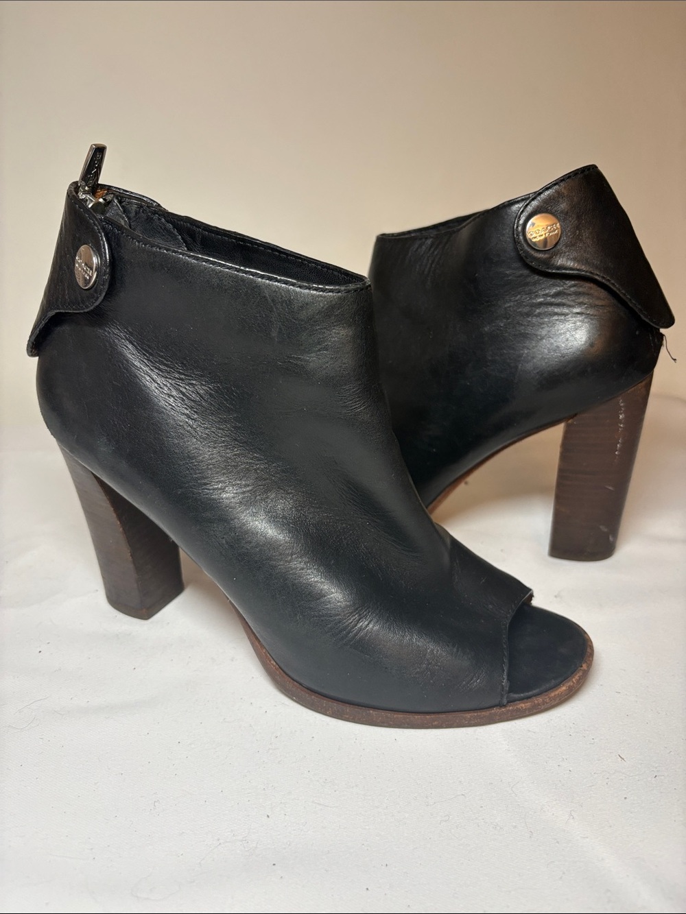 Coach Black Leather Peep Toe Heeled Shooties Boots Size 8